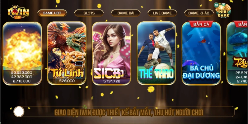 Giao diện IWIN được thiết kế bắt mắt, thu hút người chơi 